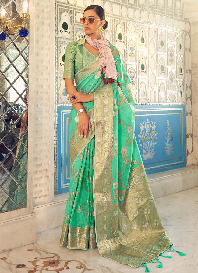 Bright Green Soft Linen Festival Wear Digital Printed Saree